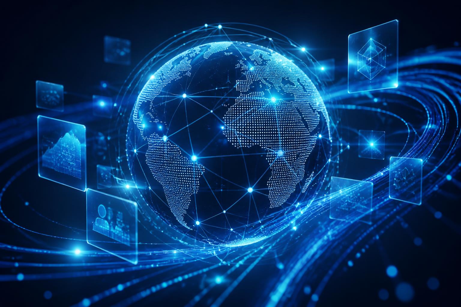 Global network of connected data nodes representing enterprise cloud technology
